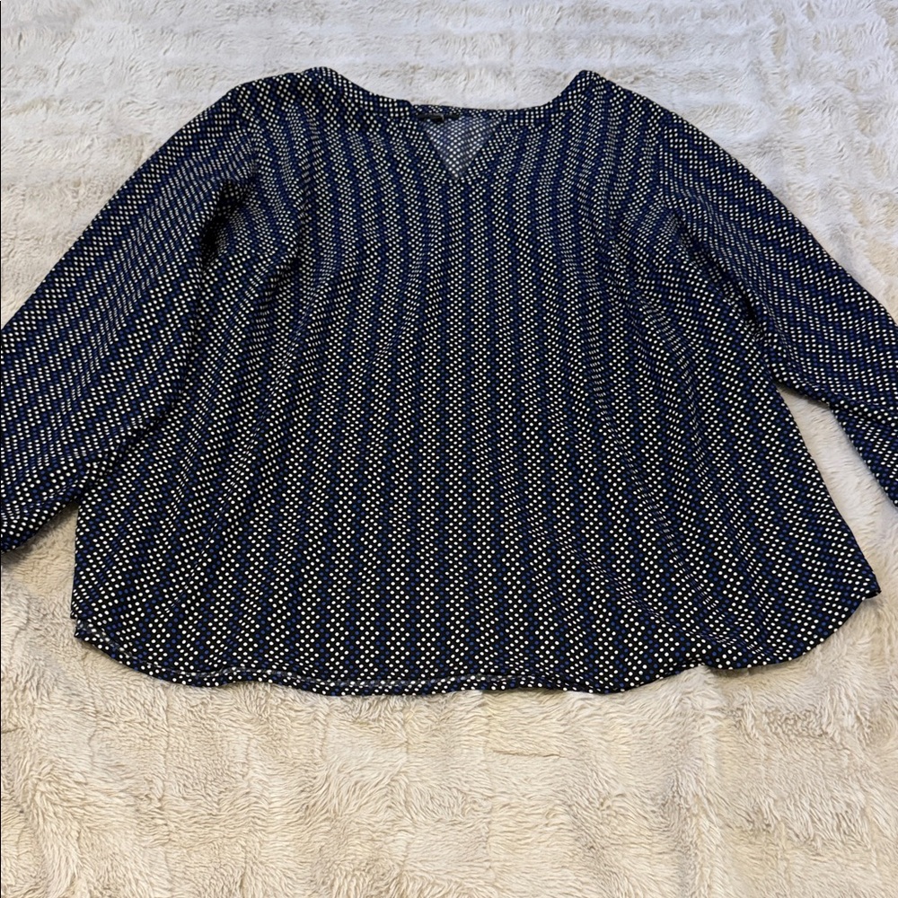Talbots Navy and White Patterned Blouse